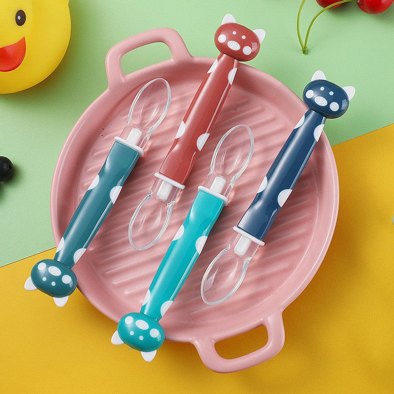 English card baby silicone spoon baby silicone feeding spoon food grade children's feeding tableware soft head spoon wholesale