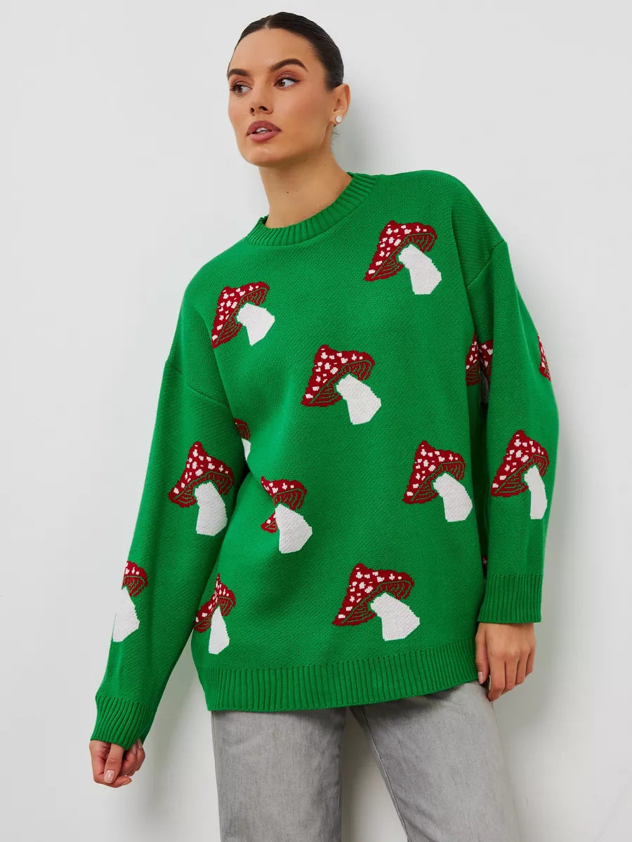 Cross-border European and American women's clothing casual ins mushroom long-sleeved crew neck sweater autumn and winter fashion loose pullover knitted sweater women