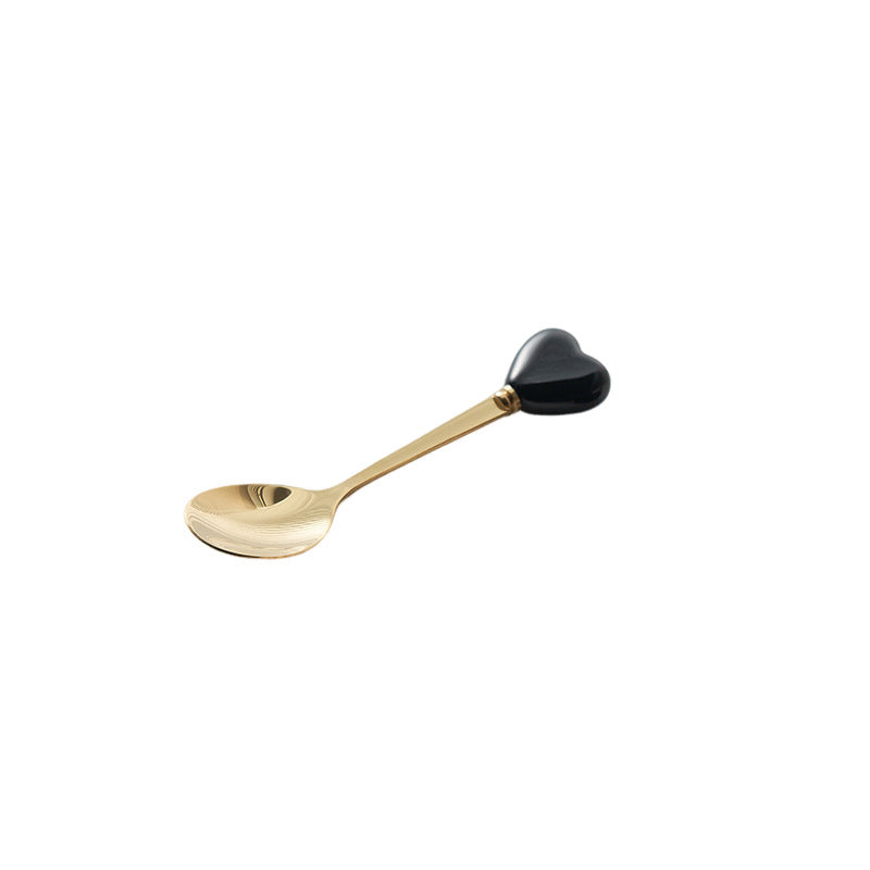 Luxury ceramic spoon stainless steel coffee spoon afternoon tea cake dessert spoon cross-border high-value small fork soup spoon
