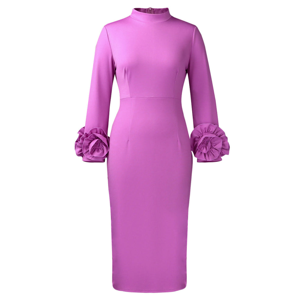 C8638 european and american cross-border half turtleneck elegant silm elegant ol long sleeve stereo flower foreign trade dress