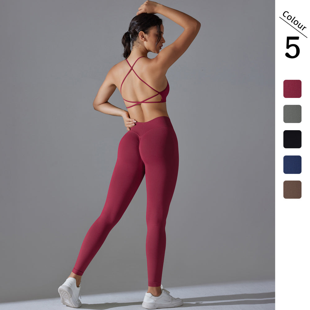 New arrival cross-border seamless pure color tight cross back sports intimates yoga suit running fitness yoga wear for women