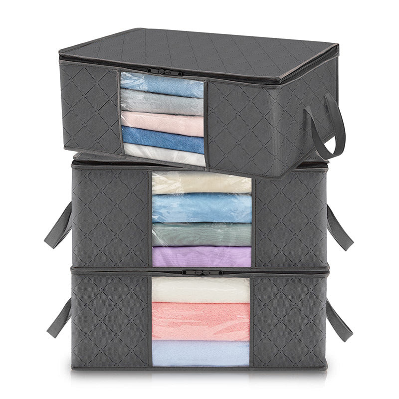 60 liters clothing storage bag, large-capacity quilt, blanket storage box, transparent window 6-piece gray storage box.
