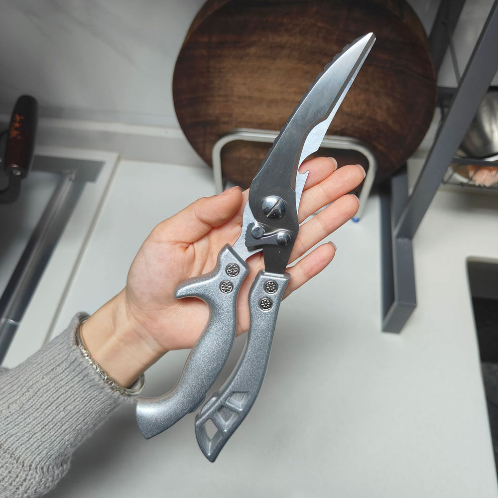 Multi-purpose kitchen shears - stainless steel scissors for chicken bones, food, fish bones, and delicatessen - heavy-duty and durable