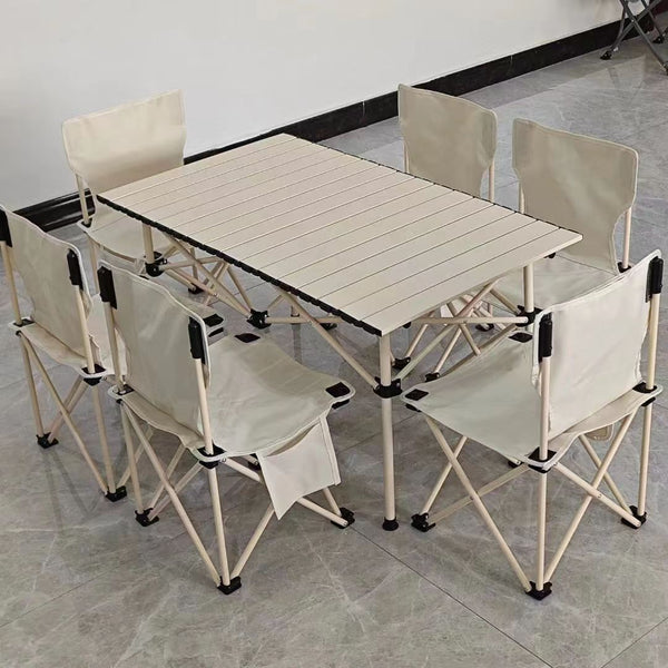 Outdoor folding table and chair set 4 to 6 people portable carbon alloy picnic barbecue camping egg roll table and chair set 7 pieces