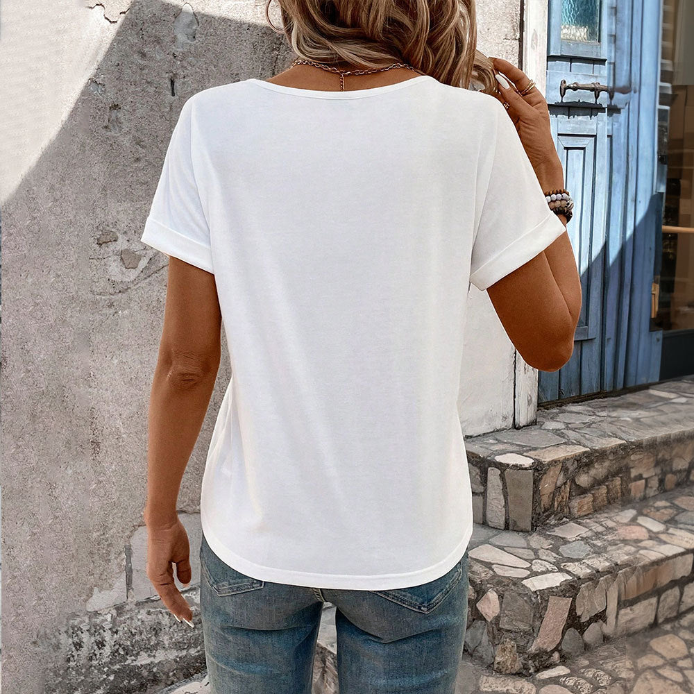 cross-border women's fashion minimalist t-shirt: new spring/summer v-neck, age-defying, versatile, and elegant top