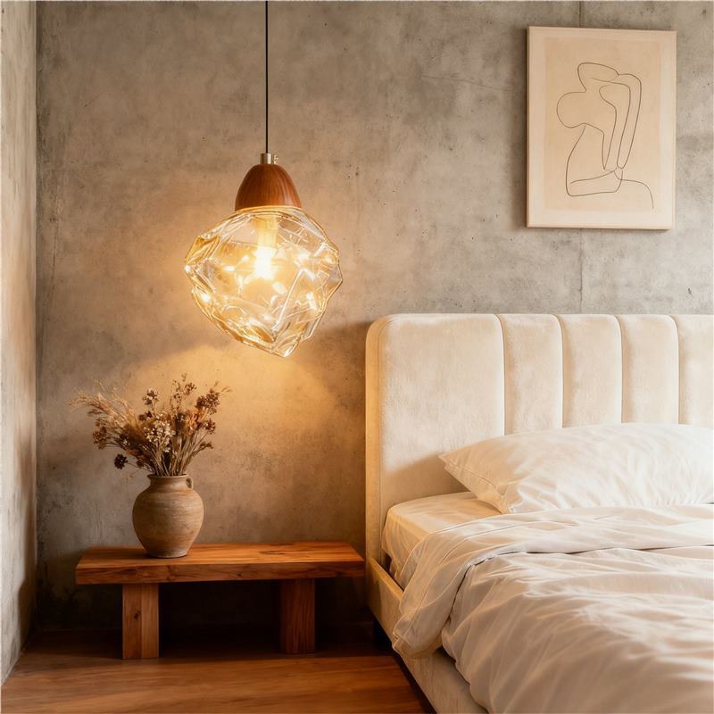 new vintage-inspired bedroom bedside ambient light, ice cube glass wall lamp, retro hallway wall sconce, stairway wall light