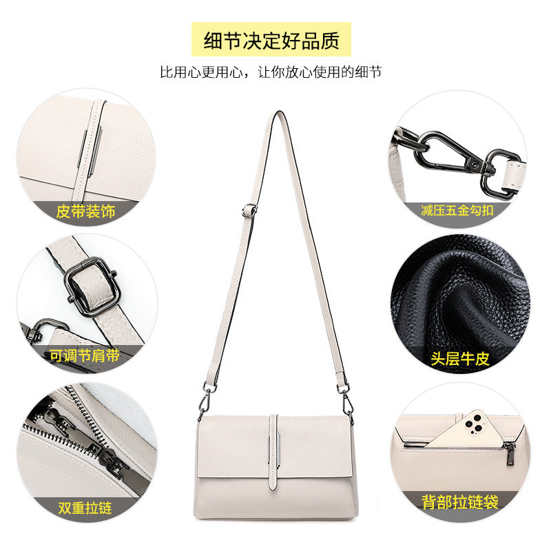 Fashion leather messenger bag women's 2025 new versatile cowhide small square bag large capacity casual lightweight shoulder bag small