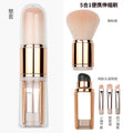 Portable 5-in-1 makeup brush set: retractable blush brush, eyeshadow brush, silicone head concealer brush, angled liner brush, and makeup brush