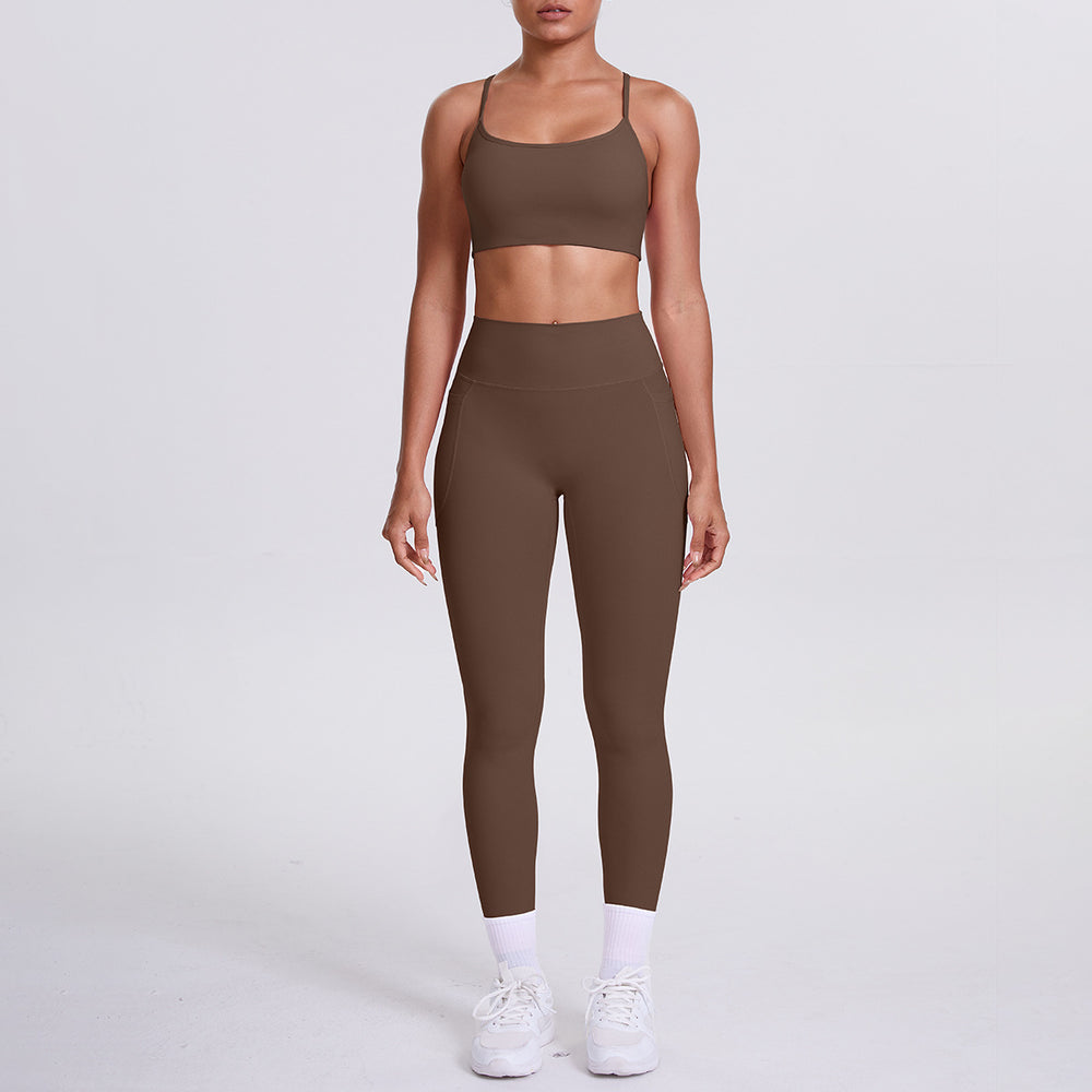Cloud-feel compression yoga set: sexy open-back sports bra with high-waisted butt-lifting leggings and pockets - women's running & fitness apparel