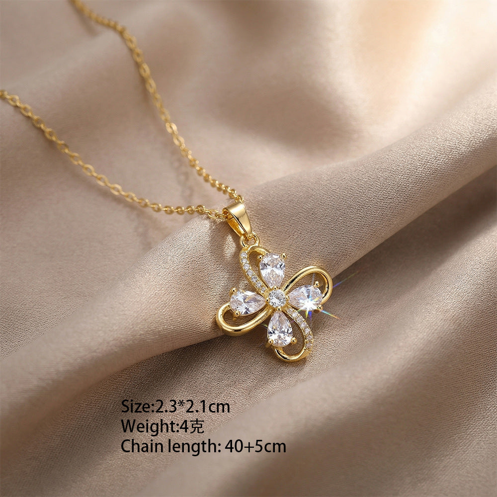 New arrivalfashion cross-border best selling copper inlaid zirconium flower necklace for women easiest for matchelegantfashion non-fading earrings clavicle chain