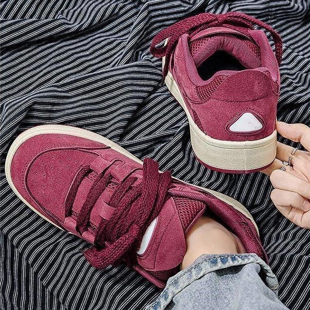 Trending influencer's choice: 2026 spring new arrival - korean style versatile chunky sole sneakers for students - angora red skate shoes