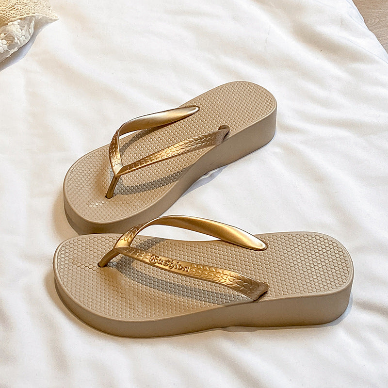 Thick sole flip-flops women's summeroutwear vacation seaside beach non-slip wedge heel flip-flops high heel sandals