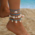 Wholesale seashell anklets - cross-border summer ocean-inspired accessories for women - versatile, unique, handmade blue rice bead starfish leg rings