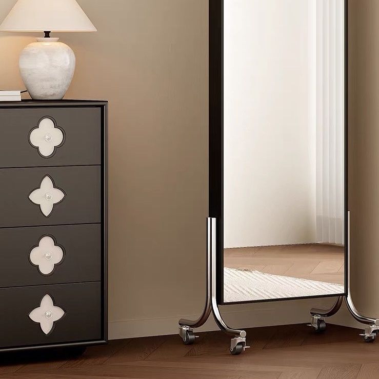 Full-length mirror, movable mirror, medieval style storage magazine rack, floor mirror, home storage bookshelf, rotating full-length mirror