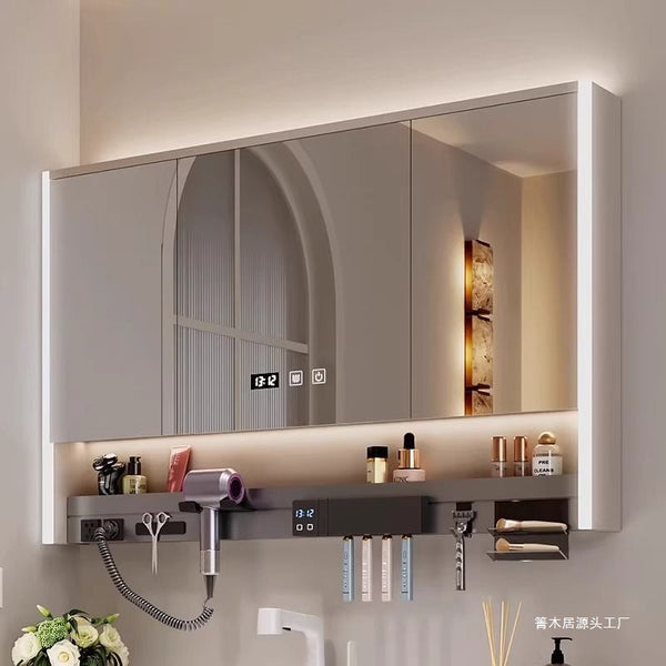 Internet celebrity smart bathroom mirror cabinet multi-function with toothbrush disinfection hair dryer holder toilet wall-mounted integrated storage