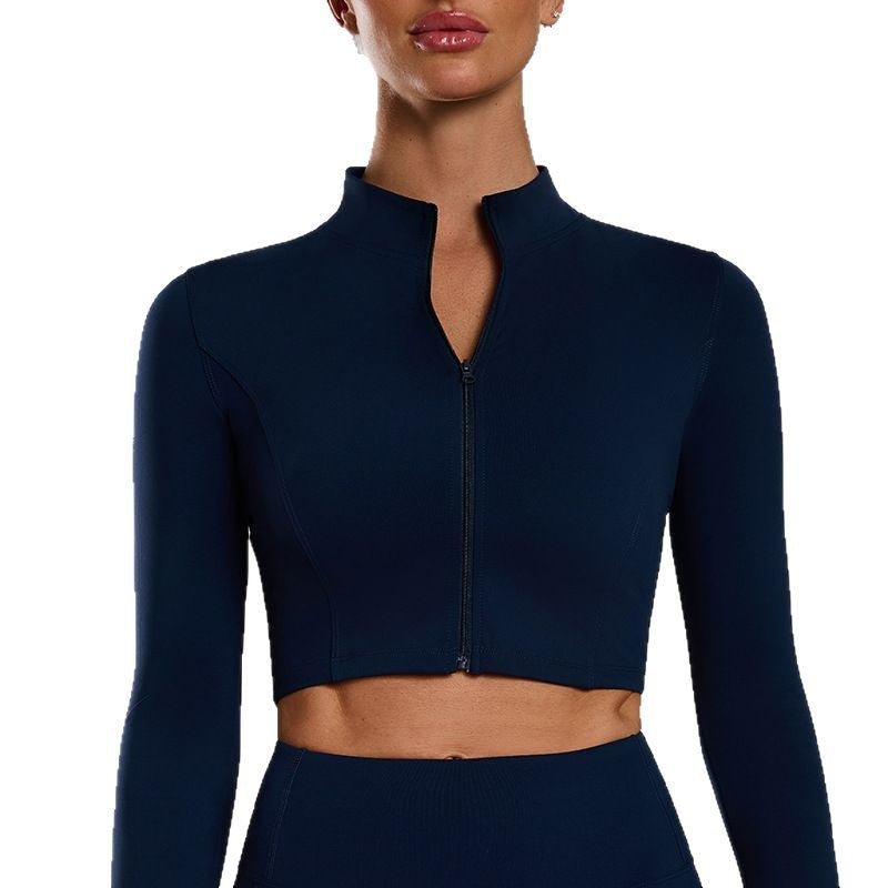 European and American  stand-up collar zipper cardigan long-sleeved thumb hole sportswear slim-fit nude yoga clothes long-sleeved women's autumn and winter