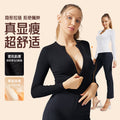 Long sleeves tight-fitting fitness clothes casual running zipper slimming look yoga clothes women's v-neck sports topsoutwear fitness clothes