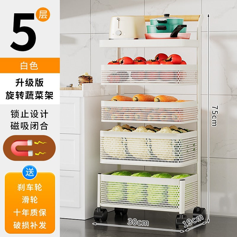 Kitchen trolley storage rack - multi-tier, space-saving, mobile, multi-functional organizer for fruits, vegetables, snacks, and general storage