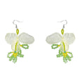 Green fresh beaded flower stud earrings long beach vacation style early spring earrings women's exaggerated stylish fashion earrings