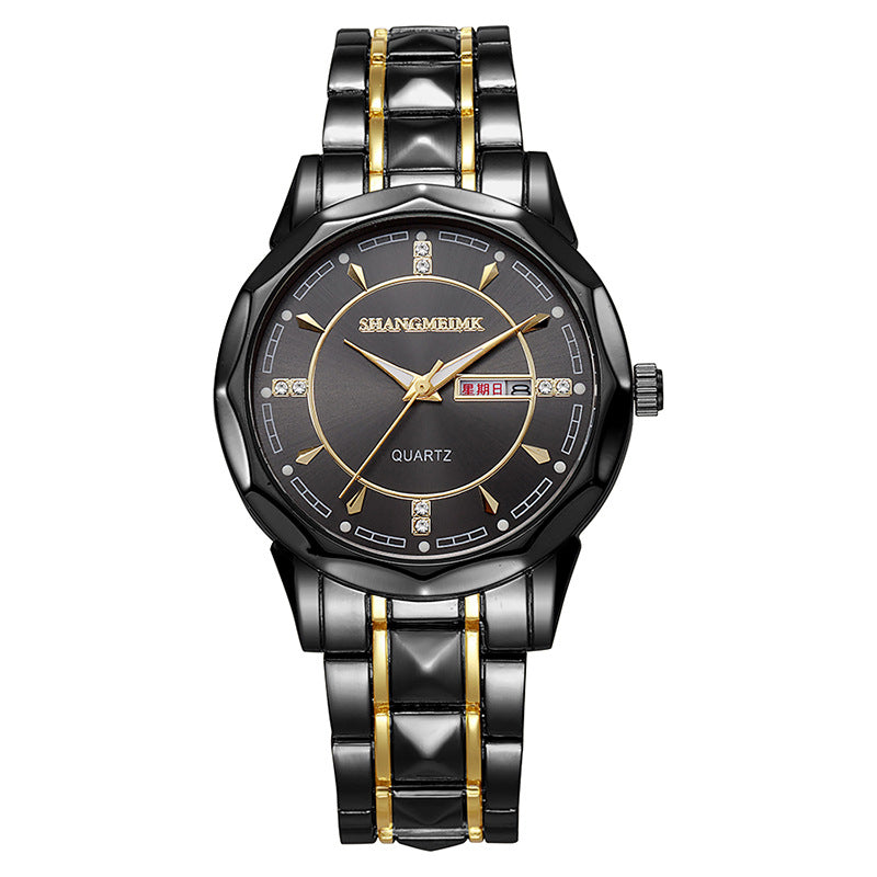 Wholesale men's watches: premium, cross-border, luminous, waterproof, dual calendar, rivet steel band quartz watch ⌚ - cross-border watch