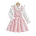 girl cutedresslong sleeves fungus edge shirtpatchwork long skirt pink stereo flower children's a-line skirt