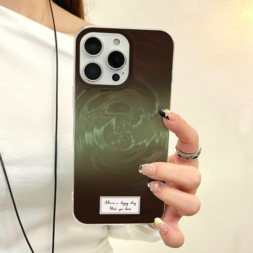 Hand-painted matcha swirl big hole phone case for apple 16, anti-drop iphone 17 fashionable trendy protective cover