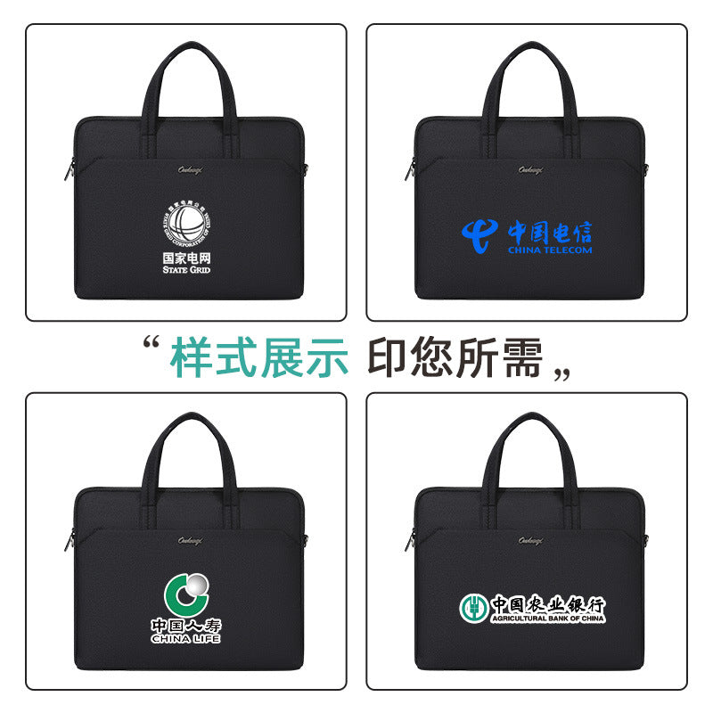 Satchel document bag briefcase oxford cloth office meeting bag business document bag zipper information bag printing logo