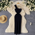 European and american high-end knitted asymmetrical neckline dress - women's summer irregular light luxury slit design - pure desire hot girl maxi dress
