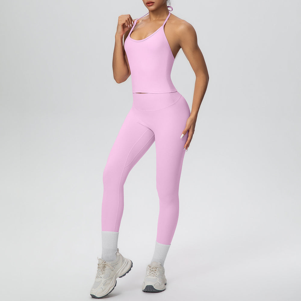 Strappy tank top high-waisted butt-lifting tight yoga set - quick-dry activewear for outdoor leisure, running, and fitness