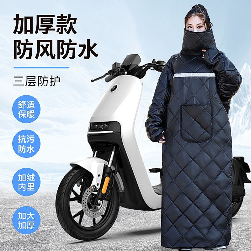 Winter windbreaker waterproof windproof winter cycling thickened fleece electric vehicle battery motorcycle riding cold weather protection suit
