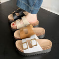platform slides for women, summer outdoor wear, 2025 new birkenstock style, retro height increasing non-slip sandals, women's export