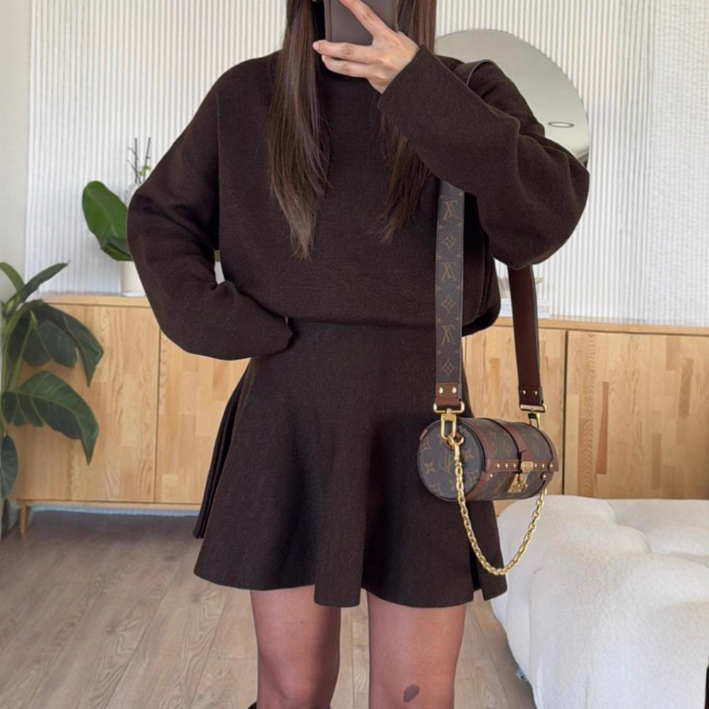 2025 new european and american casual resort style knit long sleeve mini dress women's autumn/winter amazon independent store