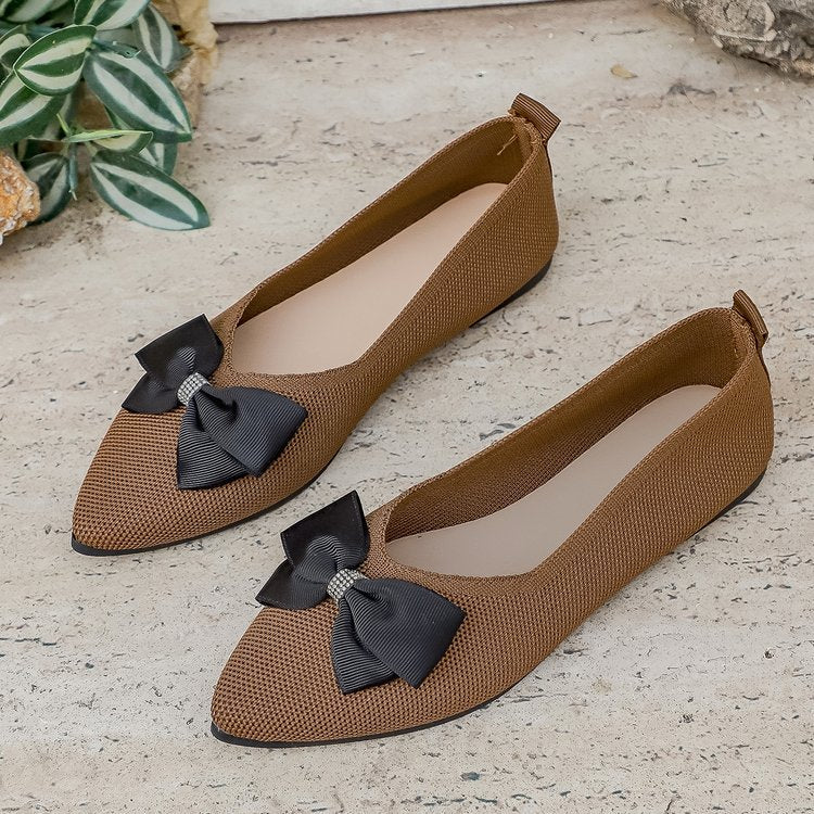 new arrivalplus size women's shoes fly woven slip-on bowscasual breathable knitting slimming look pointed toe flatsflats