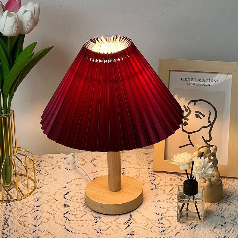 USB Nordic Internet celebrity desk lamp Korean pleated ins bedside bed and breakfast decoration night light bedroom solid bedroom wood lamp