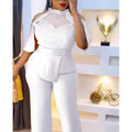 new rhinestone & beaded african  plus size women's autumn outfit: irregular top + pants two-piece set