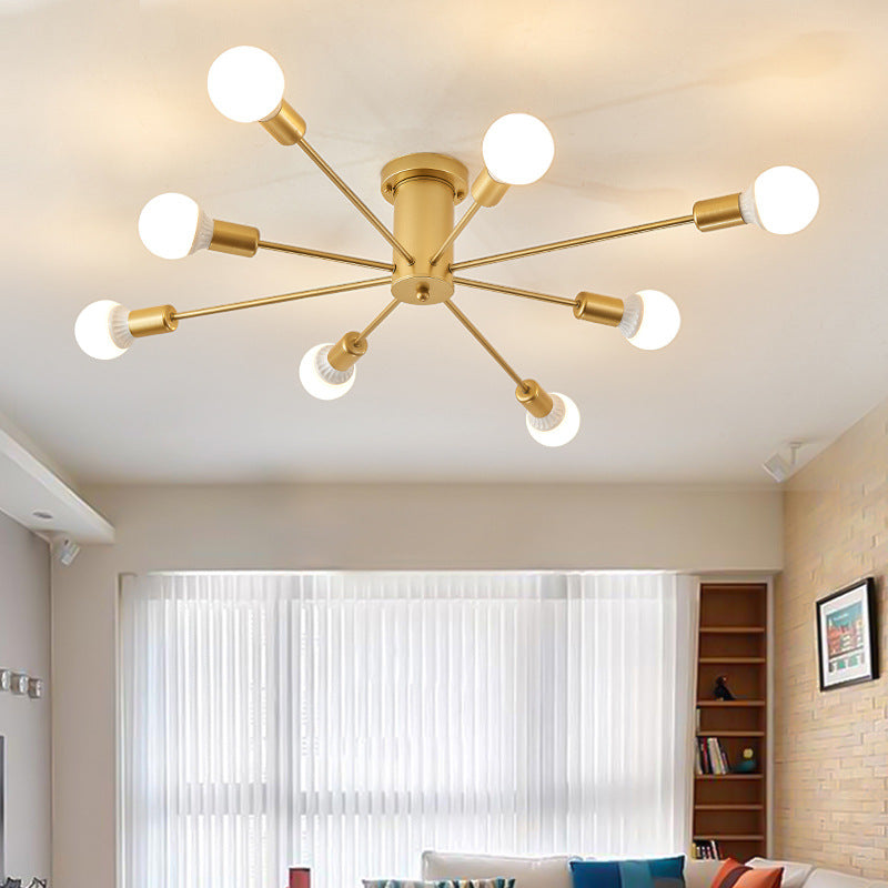 wholesale creative bedroom multi-head ceiling lamp scandinaviancasual iron art dining room living room study golden ceiling lamp