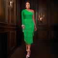new sexy one-shoulder long sleeve dress high-waisted slimming tassel evening gown dresses