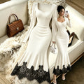 cross-border fashionexportfrenchelegancesexy square neck long sleeveslacepatchwork mermaid dress long skirt