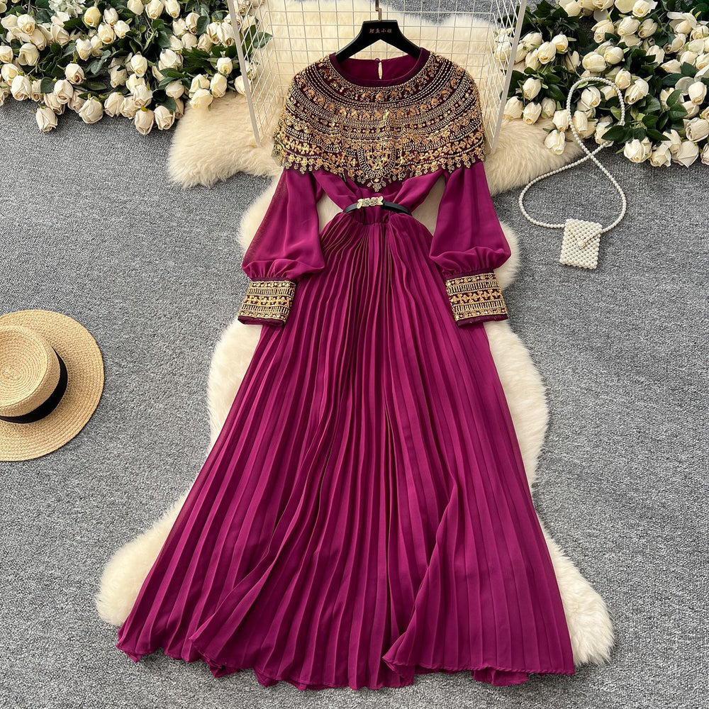 French high-end elegant sequin & beaded patchwork bodycon dress - women's  new arrival, chic pleated maxi dress