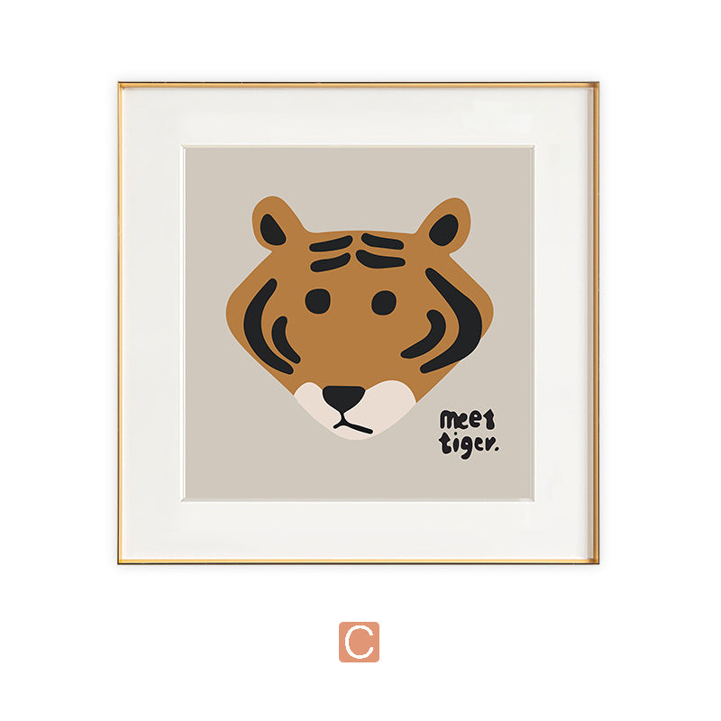 Nordic children's room bedroom bedside living room decorative painting cartoon animal green rabbit hanging painting cardboard photo frame painting