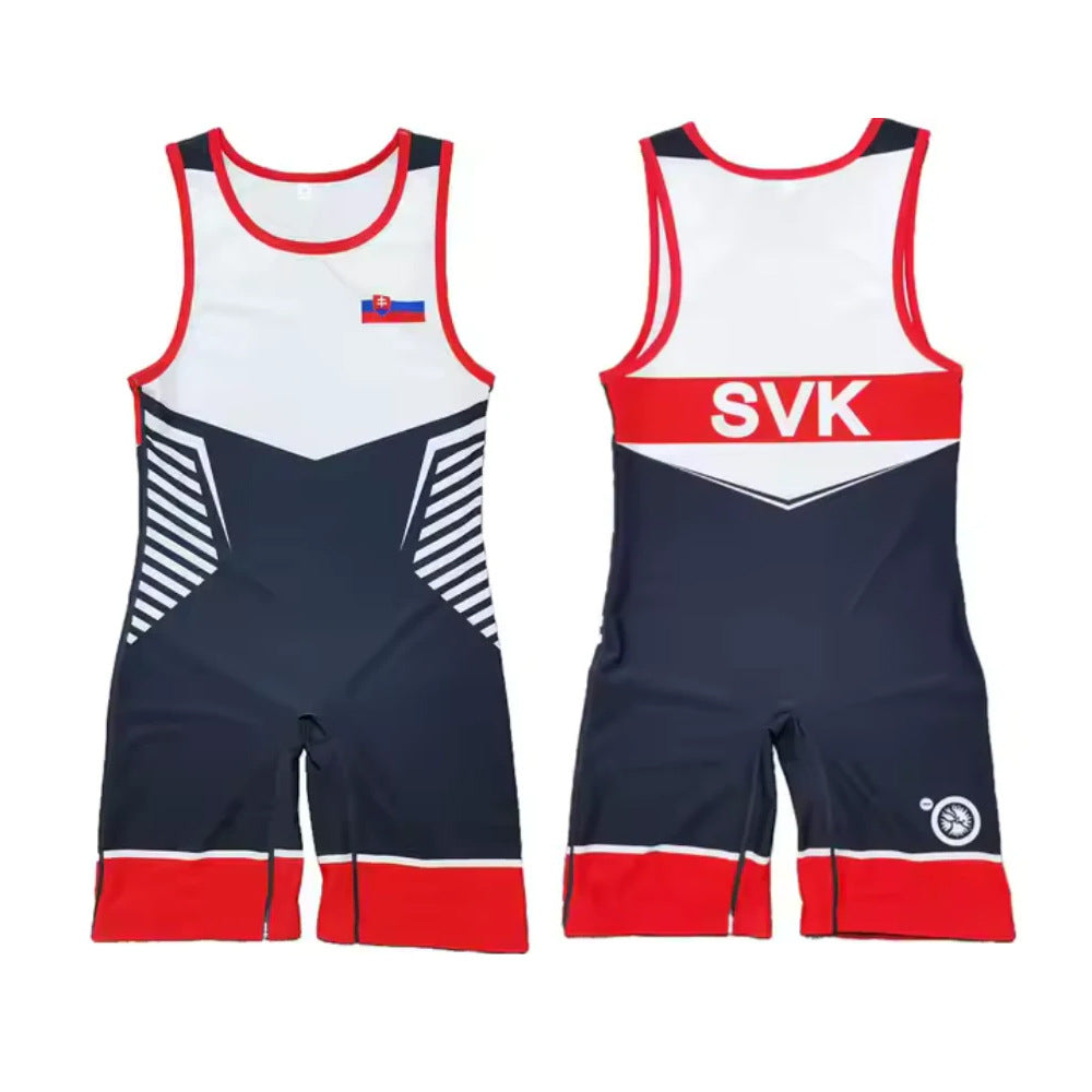 Sublimation full body print men's one-piece wrestling suit custom match weightlifting suit men's and women's free wrestling one-piece vest