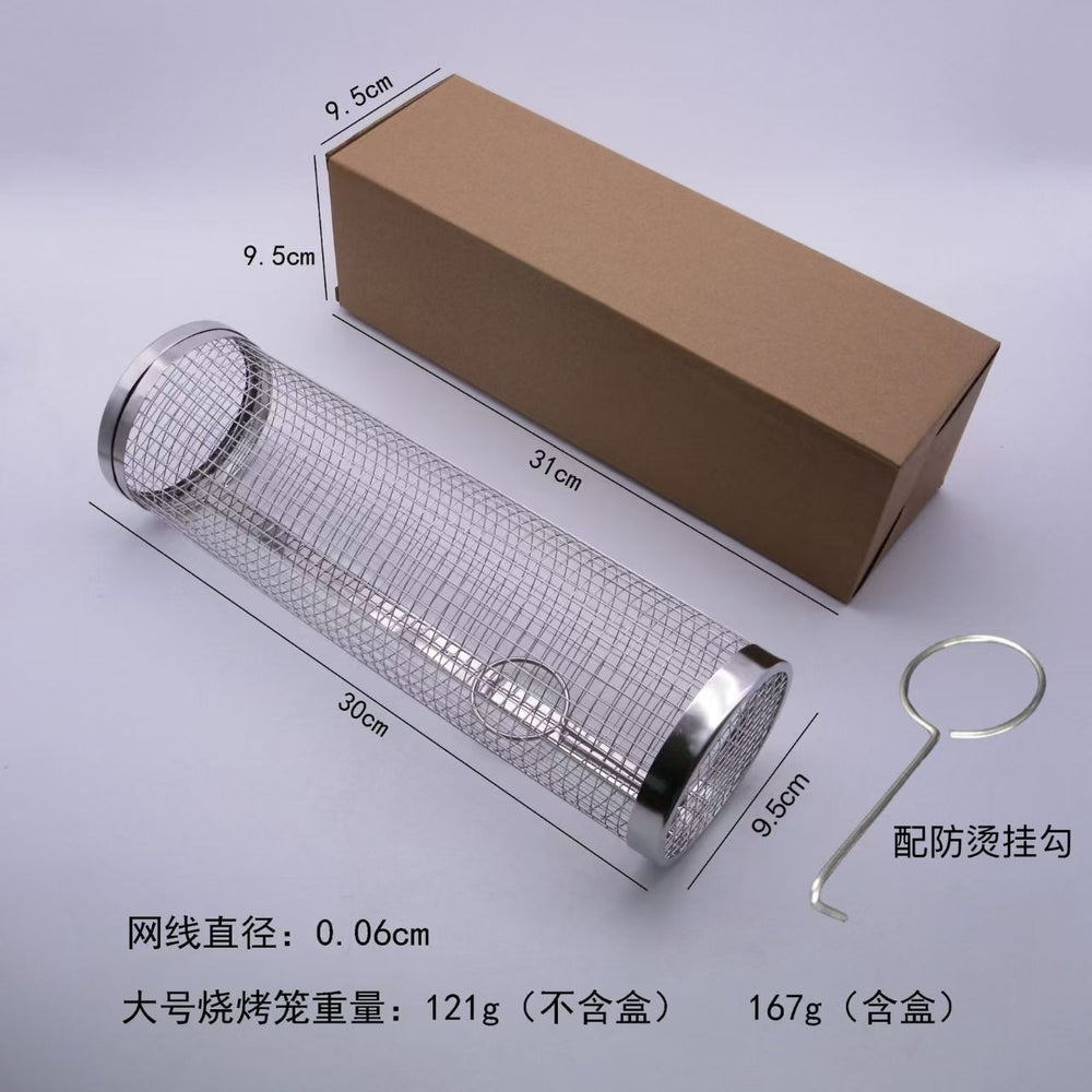 wholesale roasting cage stainless steel barbecue cage outdoor portable camping style picnic barbecue grill rotating rolling barbecue net