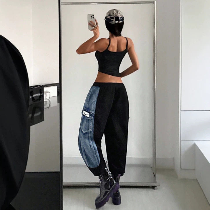 Amazon tiktok pinduoduo foreign trade cross-border fashion asymmetrical denim stitching leggings overalls