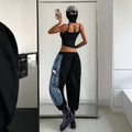 Amazon tiktok pinduoduo foreign trade cross-border fashion asymmetrical denim stitching leggings overalls