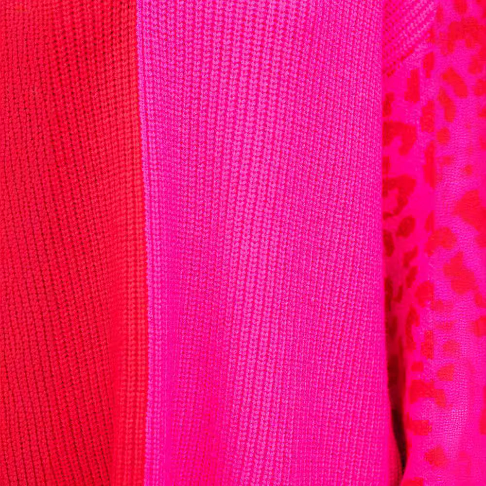 Cross-border European and American women's clothing 2025 autumn and winter new models,   contrasting color leopard print V-neck fashion pullover sweater