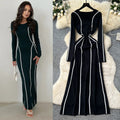 Frenchclassy niche stylefashioncontrast color side patchwork waist round neck long sleevessweaterdress women's slimming look long skirt