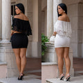 C7701 cross-border    new women's sexy lace bandeau crop top mini skirt set