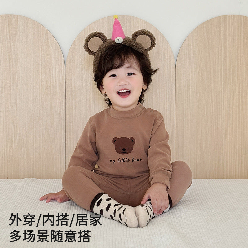 Kids' fall/winter seamless underwear set, baby soft fleece pure cotton thermal underwear, boys' and girls' home wear, cotton clothes