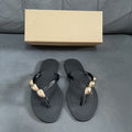 Spain 2024 summer new one-strap flip-flop women's sandals - black decorative embellished flat sandals