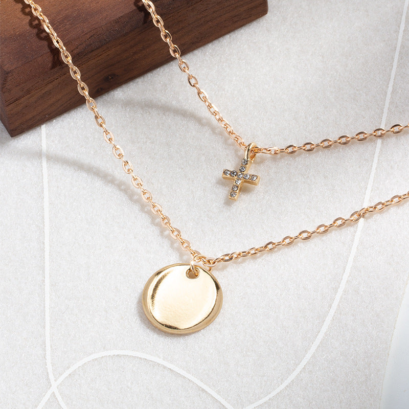Wholesale alloy round pendant necklaces - european & american style, rhinestone embellished, unique round disc design, long layered necklace, choker